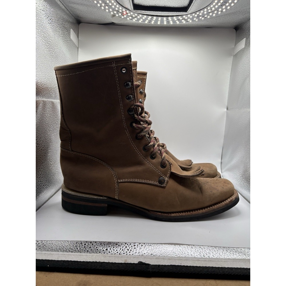 Vintage Roper Horseshoe Lacer Boots Brown Distressed Leather 8.5 Packer Boots